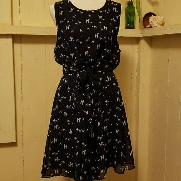 MAISON JULES  Navy Dog Print Flowy Midi Dress sz 12 - Picture 3 of 11
